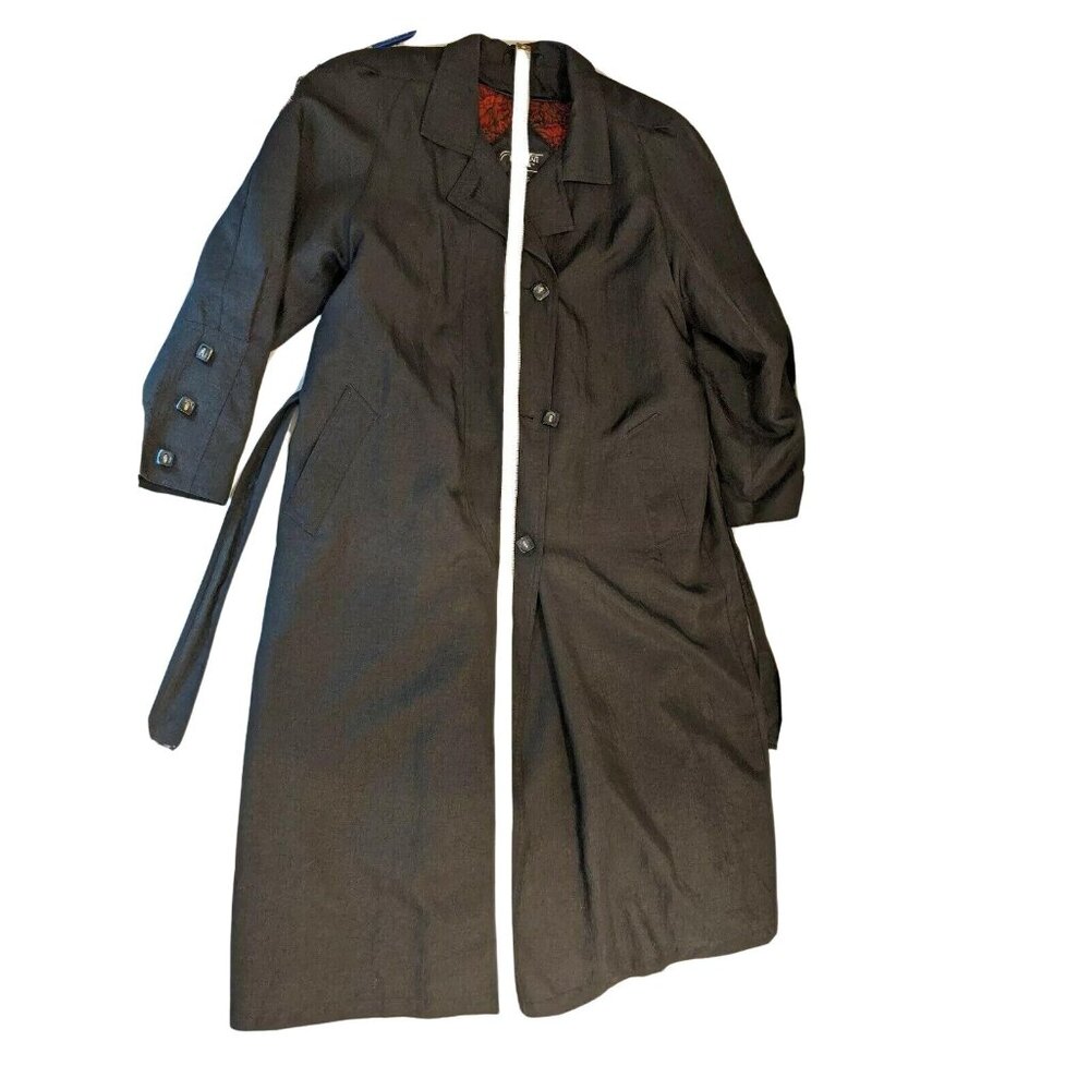Portrait Petite Womens Trench Coat Size 12 Gray Long Belted Button Closure 44g - Picture 5 of 9
